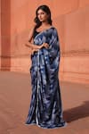 Shop_Naintara Bajaj_Blue Chinon Scoop Neck Abstract Print Pre-draped Saree With Blouse _Online_at_Aza_Fashions