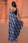 Shop_Naintara Bajaj_Blue Chinon Scoop Neck Abstract Print Pre-draped Saree With Blouse _at_Aza_Fashions