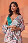 Naintara Bajaj_White Chinon Tassels V-neck Abstract Print Pre-draped Saree With Blouse _Online_at_Aza_Fashions