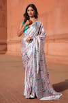 Buy_Naintara Bajaj_White Chinon Tassels V-neck Abstract Print Pre-draped Saree With Blouse _at_Aza_Fashions