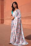 Buy_Naintara Bajaj_White Chinon Tassels V-neck Abstract Print Pre-draped Saree With Blouse _Online_at_Aza_Fashions