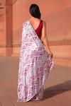 Shop_Naintara Bajaj_White Chinon, Brocade V-neck Geometric Print Pre-draped Saree With Blouse _at_Aza_Fashions