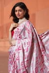 Buy_Naintara Bajaj_White Chinon, Brocade V-neck Geometric Print Pre-draped Saree With Blouse _Online_at_Aza_Fashions
