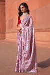 Shop_Naintara Bajaj_White Chinon, Brocade V-neck Geometric Print Pre-draped Saree With Blouse _Online_at_Aza_Fashions
