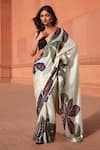 Buy_Naintara Bajaj_Off White Chinon V-neck Floral Bloom Print Pre-draped Saree With Blouse _at_Aza_Fashions