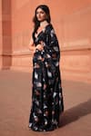 Buy_Naintara Bajaj_Black Chinon Geometric Print Pre-draped Saree With Blouse _Online_at_Aza_Fashions