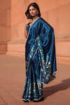 Buy_Naintara Bajaj_Teal Chinon V-neck Geometric Print Pre-draped Saree With Blouse _Online_at_Aza_Fashions