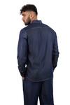 Shop_Raw & Rustic By Niti Bothra_Navy Tencel Embroidery, Patchwork Dark Blue Denim Kantha Pocket Kurta Shirt _at_Aza_Fashions