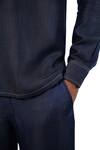 Raw & Rustic By Niti Bothra_Navy Tencel Embroidery, Patchwork Dark Blue Denim Kantha Pocket Kurta Shirt _at_Aza_Fashions