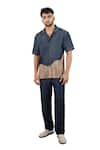 Raw & Rustic By Niti Bothra_Navy Tencel, Denim Patchwork Dark Blue Urban Shirt _at_Aza_Fashions