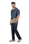 Buy_Raw & Rustic By Niti Bothra_Navy Tencel, Denim Patchwork Dark Blue Urban Shirt 
