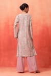 Shop_Shetab Kazmi_Pink Chanderi, Cotton Embroidery Split V-neck Floral Print Kurta Pant Set _at_Aza_Fashions