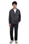 Raw & Rustic By Niti Bothra_Black Tencel, Denim Embroidery, Patchwork Kantha Shacket _at_Aza_Fashions