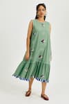 Buy_Jodi_Green Cotton Applique, Embroidery Round Neck Emi Dress _at_Aza_Fashions