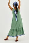 Shop_Jodi_Green Cotton Applique, Embroidery Round Neck Emi Dress _at_Aza_Fashions