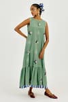 Shop_Jodi_Green Cotton Applique, Embroidery Round Neck Emi Dress _Online_at_Aza_Fashions