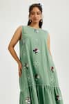 Jodi_Green Cotton Applique, Embroidery Round Neck Emi Dress _at_Aza_Fashions