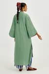Shop_Jodi_Green Cotton Applique, Embroidery V-neck Emi Bird Charm Long Tunic _at_Aza_Fashions