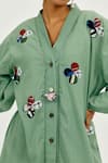 Shop_Jodi_Green Cotton Applique, Embroidery V-neck Emi Bird Charm Long Tunic _Online_at_Aza_Fashions