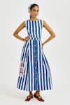 Buy_Jodi_Blue Cotton Applique Boat Neck Ira Printed Dress _at_Aza_Fashions