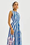 Jodi_Blue Cotton Applique Boat Neck Ira Printed Dress _at_Aza_Fashions