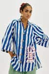 Shop_Jodi_Blue Cotton Applique Collared Ira Striped Shirt _Online_at_Aza_Fashions