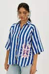 Jodi_Blue Cotton Applique Collared Ira Striped Shirt _at_Aza_Fashions