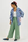 Jodi_Green Cotton Embroidery, Applique Emi Wide-legged Trouser _Online_at_Aza_Fashions