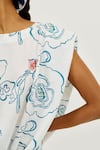 Jodi_White Linen, Satin Embroidery Round Neck Amari Printed Top _Online_at_Aza_Fashions