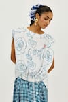 Buy_Jodi_White Linen, Satin Embroidery Round Neck Amari Printed Top _Online_at_Aza_Fashions