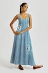 Shop_Jodi_Blue Linen Embroidery Square Neck Soro Check Dress _Online_at_Aza_Fashions
