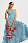 Buy_Jodi_Blue Linen Embroidery Square Neck Soro Check Dress 