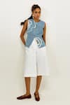 Shop_Jodi_Blue Linen, Satin Applique, Embroidery Round Neck Soro Check Waistcoat _at_Aza_Fashions
