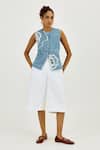 Shop_Jodi_Blue Linen, Satin Applique, Embroidery Round Neck Soro Check Waistcoat _Online_at_Aza_Fashions