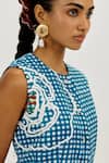 Jodi_Blue Linen, Satin Applique, Embroidery Round Neck Soro Check Waistcoat _at_Aza_Fashions
