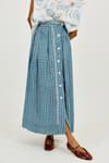 Shop_Jodi_Blue Linen, Satin Soro Check Skirt _at_Aza_Fashions