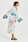 Shop_Jodi_White Linen, Satin Embroidery Split V-neck Amari Kaftan Dress _at_Aza_Fashions