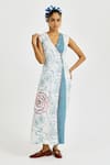Shop_Jodi_White Linen, Satin Embroidery V-neck Amari Wrap Dress _at_Aza_Fashions