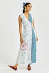 Buy_Jodi_White Linen, Satin Embroidery V-neck Amari Wrap Dress _at_Aza_Fashions