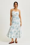 Buy_Jodi_White Linen, Satin Sweetheart Neck Amari Printed Dress _Online_at_Aza_Fashions