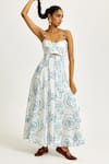 Buy_Jodi_White Linen, Satin Sweetheart Neck Amari Printed Dress 
