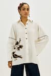 Buy_Jodi_Off White Cotton Applique, Embroidery Split V-neck Karbi Handloom Day Dress _at_Aza_Fashions