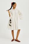 Buy_Jodi_White Cotton Applique, Embroidery Mandarin Collar Karbi Handloom Short Dress _at_Aza_Fashions