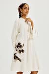 Buy_Jodi_White Cotton Applique, Embroidery Mandarin Collar Karbi Handloom Short Dress _Online_at_Aza_Fashions