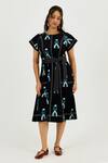 Jodi_Black Poplin Embroidery, Piping Round Neck Africana Day Dress _Online_at_Aza_Fashions