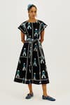 Buy_Jodi_Black Poplin Embroidery, Piping Round Neck Africana Day Dress _at_Aza_Fashions