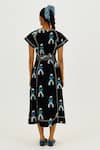 Shop_Jodi_Black Poplin Embroidery, Piping Round Neck Africana Day Dress _at_Aza_Fashions