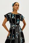 Buy_Jodi_Black Poplin Embroidery, Piping Round Neck Africana Day Dress _Online_at_Aza_Fashions