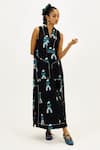 Buy_Jodi_Black Poplin V-neck Africana Printed Dress _Online_at_Aza_Fashions