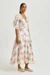 Buy_Jodi_White Handloom Cotton Embroidery V-neck Moor Handwoven Wrap Dress _Online_at_Aza_Fashions